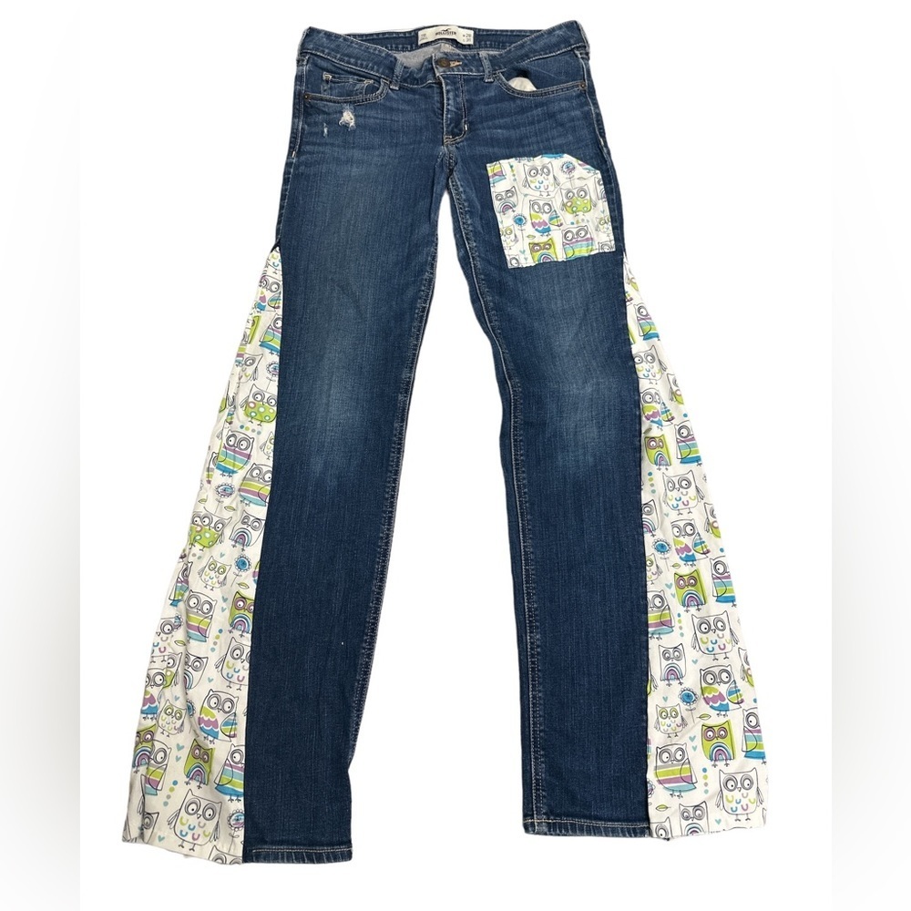 Hollister Jeans Homemade Owl Pattern Flare 7R 28x31 Min Distressed‎ Excellent.